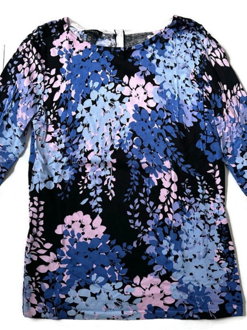 Talbots Black Lightweight Sweater with Blue and Pink Floral Print